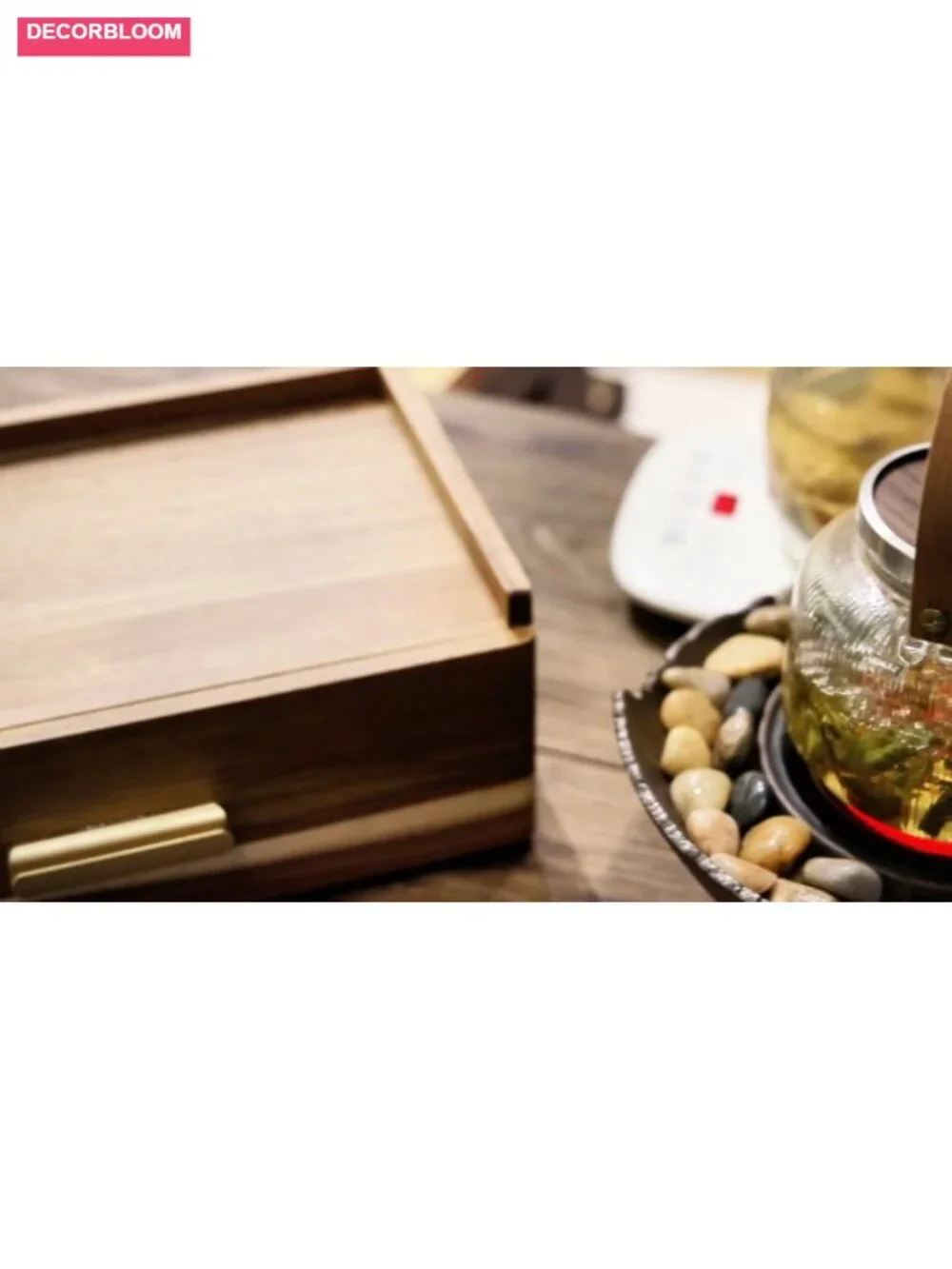 Acacia Wood Tea Bag Organizer with Storage Drawer and 8 Compartments
